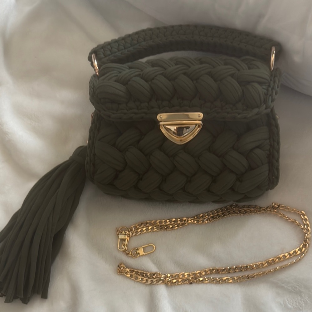 Luxurious Green Mini Bag with Gold Accents- handmade luxury crochet bag! New!!